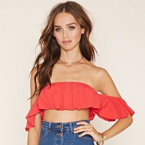 Forever 21 Woven top off shoulder cropped RED
